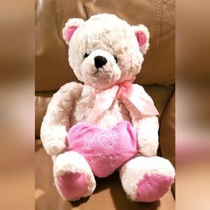 Animal Adventure White Teddy Bear Plush‎ 2015 stuffed Toy 16in pink bow heart